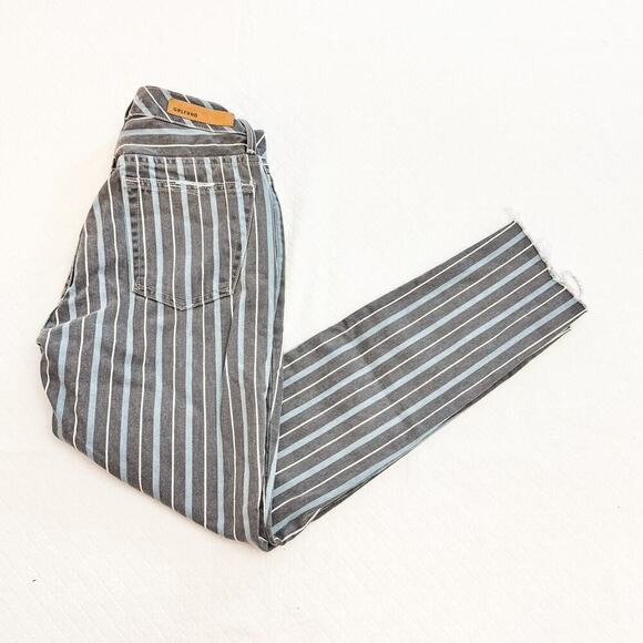 GRLFRND Karolina Taffy Skinny Striped Raw Hem Denim Jeans Size 25 - Picture 11 of 11